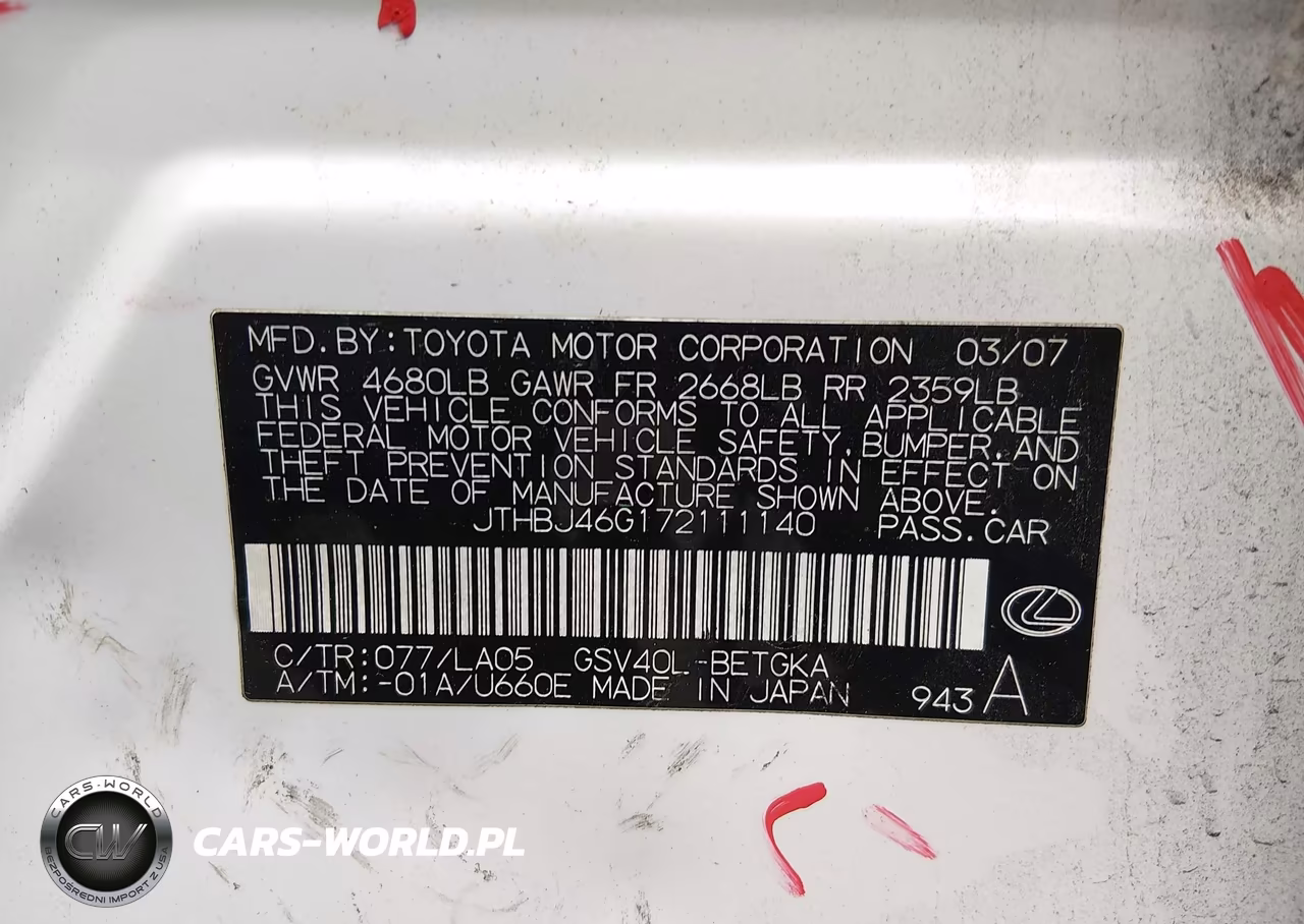 2007 Lexus Es 350 VIN:JTHBJ46G172111140 - 9