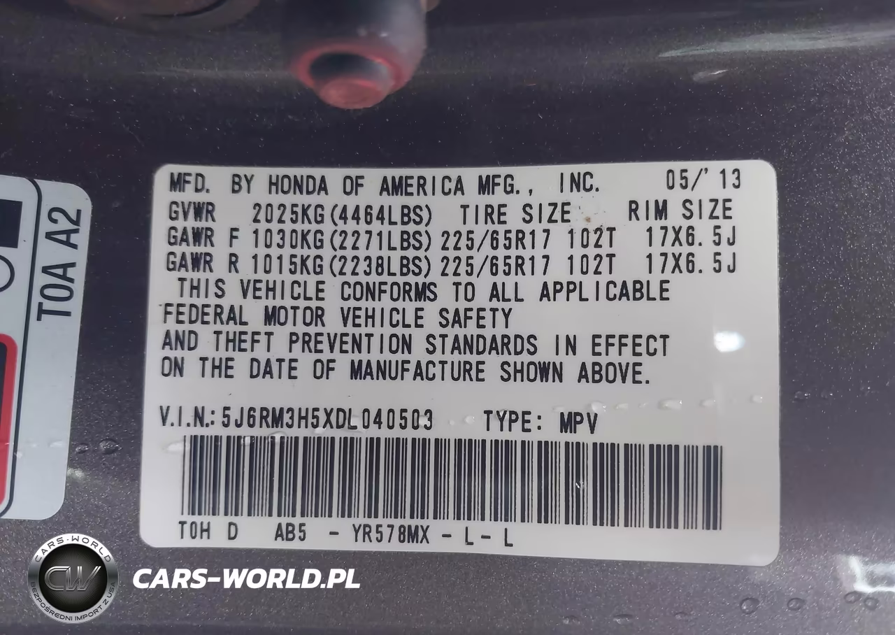 2013 Honda Cr-V Ex VIN:5J6RM3H5XDL040503 - 9