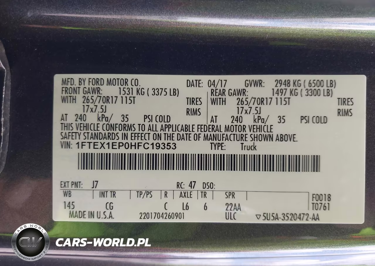 2017 Ford F-150 Xl VIN:1FTEX1EP0HFC19353 - 9