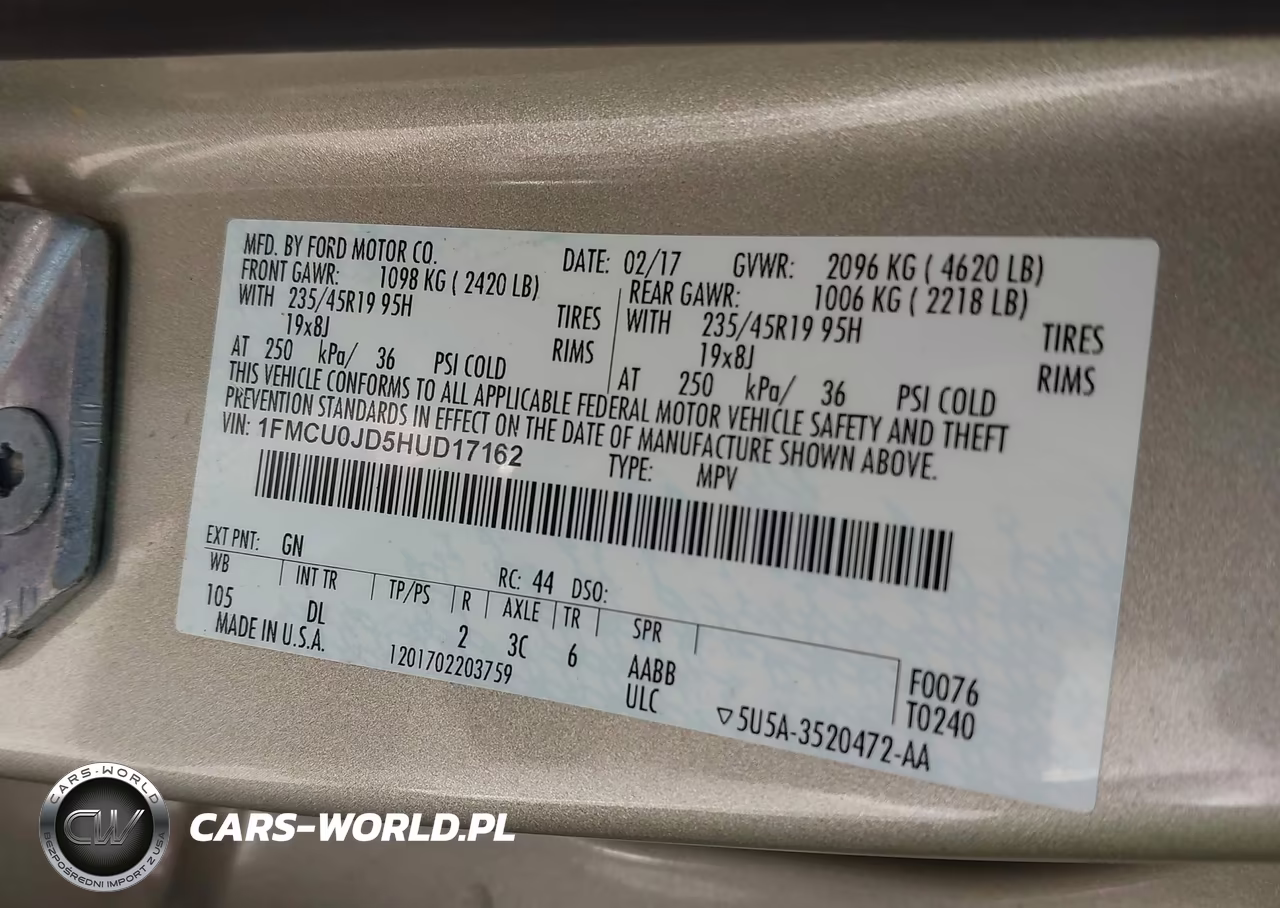 2017 Ford Escape Titanium VIN:1FMCU0JD5HUD17162 - 9