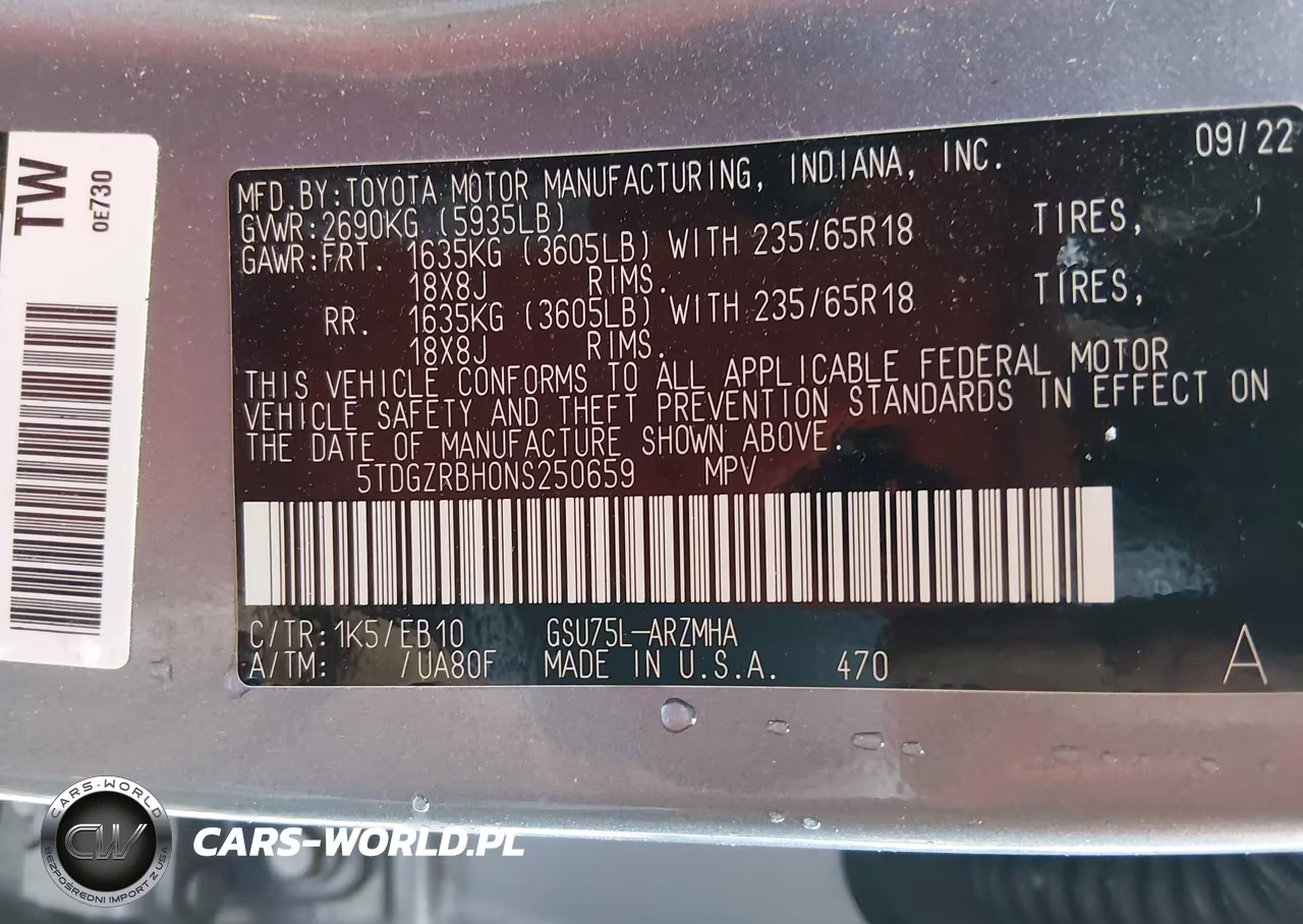 2022 Toyota Highlander Xle VIN:5TDGZRBH0NS250659 - 9