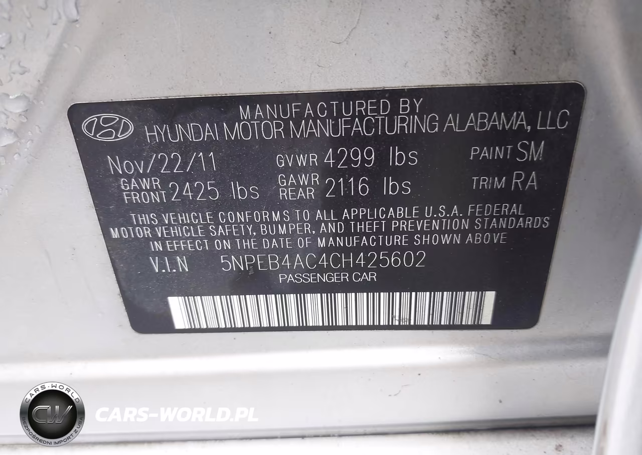 2012 Hyundai Sonata Gls VIN:5NPEB4AC4CH425602 - 9