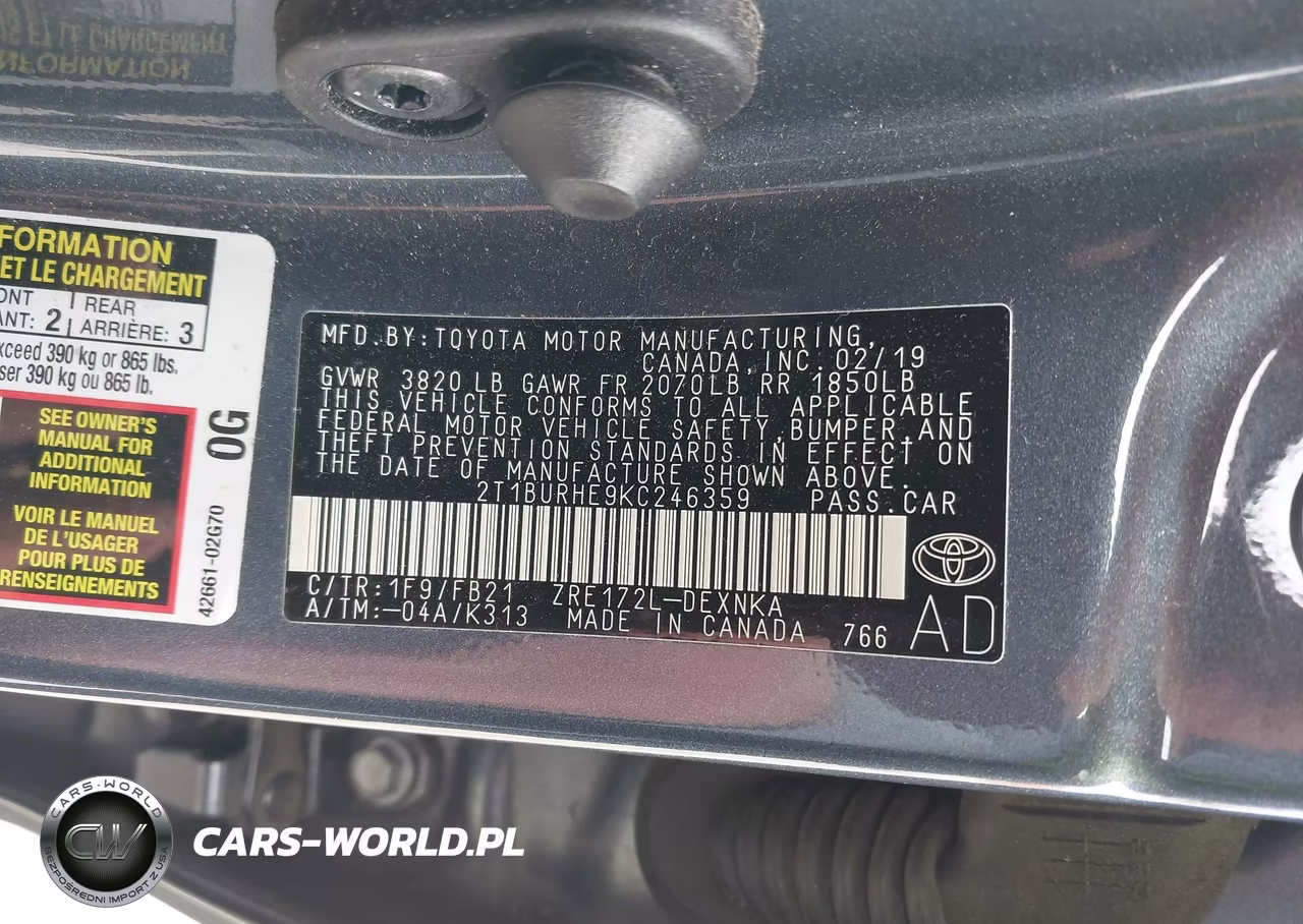 2019 Toyota Corolla Le VIN:2T1BURHE9KC246359 - 9