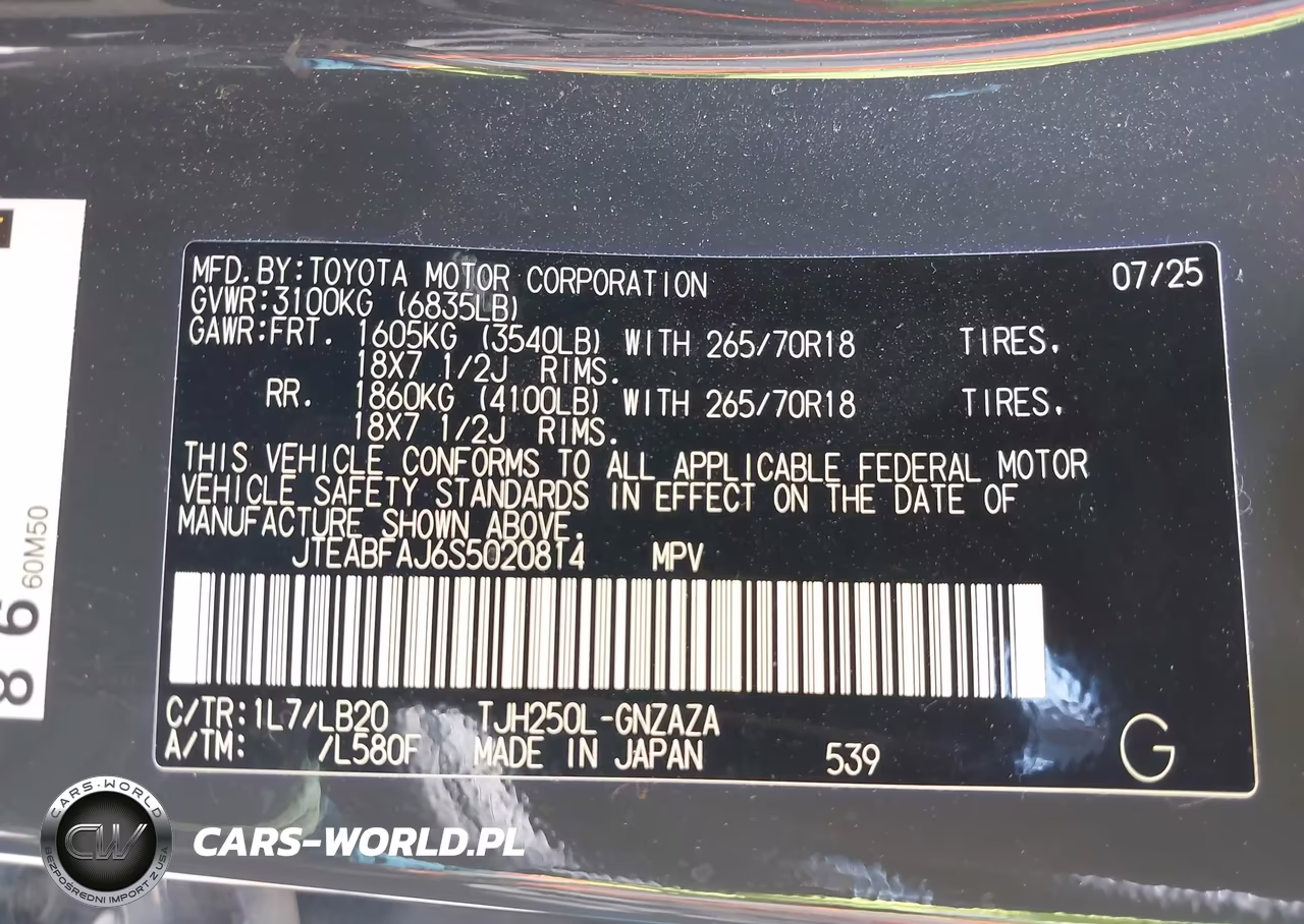 2025 Toyota Land Cruiser VIN:JTEABFAJ6S5020814 - 9