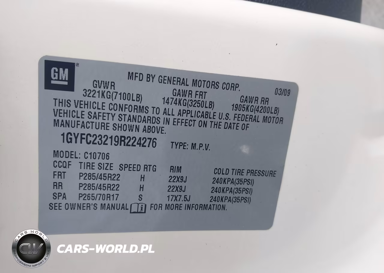 2009 Cadillac Escalade Standard VIN:1GYFC23219R224276 - 9