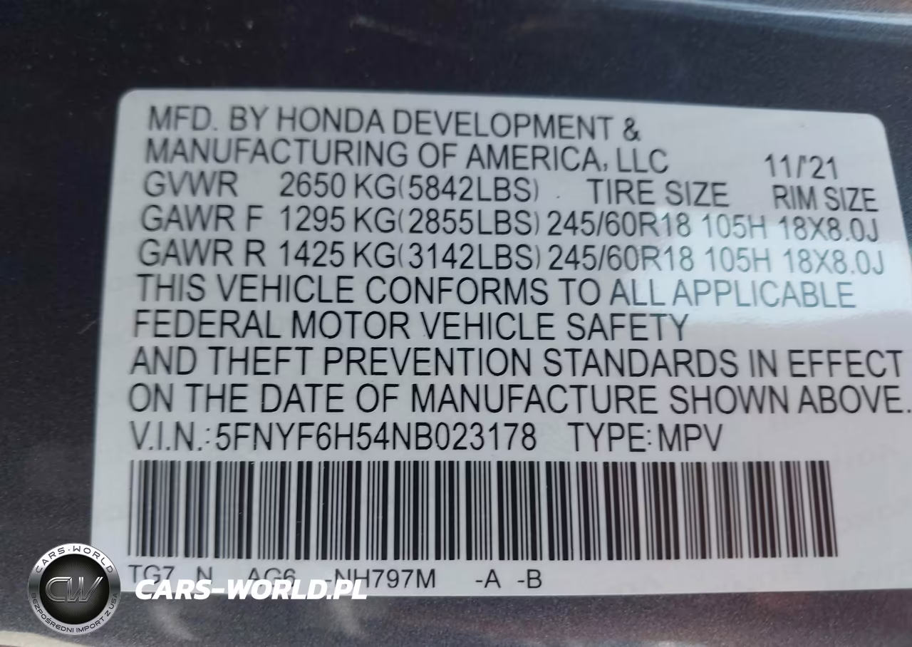 2022 Honda Pilot Awd Ex-L VIN:5FNYF6H54NB023178 - 9