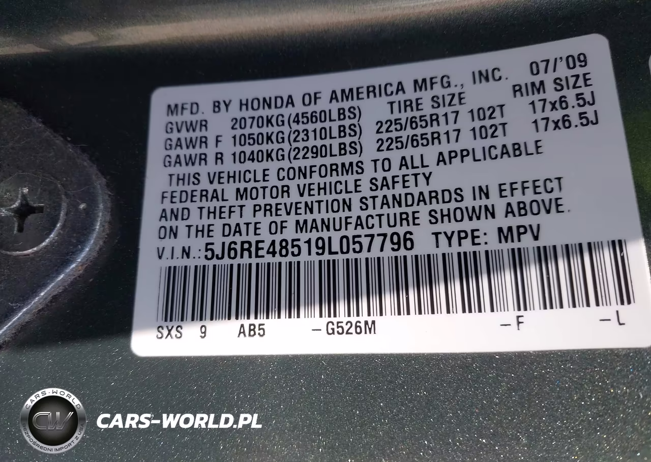 2009 Honda Cr-V Ex VIN:5J6RE48519L057796 - 9
