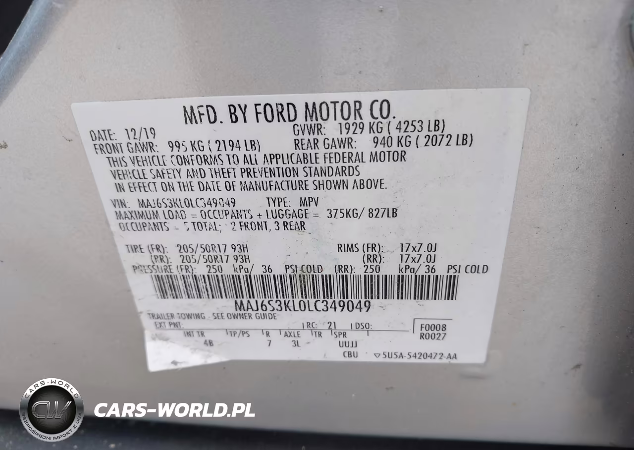 2020 FORD ECOSPORT VIN:MAJ6S3KL0LC349049 - 9