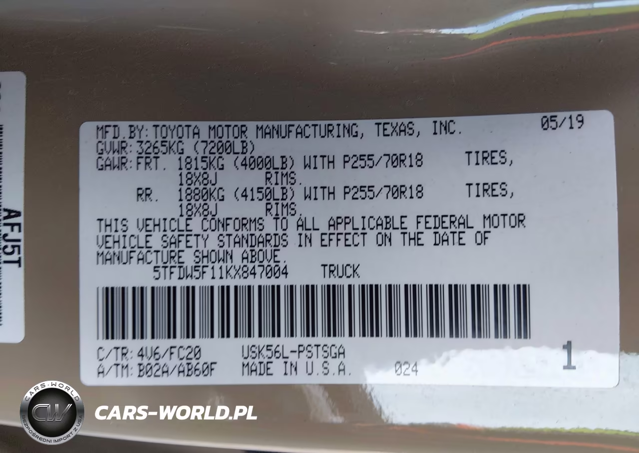 2019 Toyota Tundra Sr5 5.7L V8 VIN:5TFDW5F11KX847004 - 9