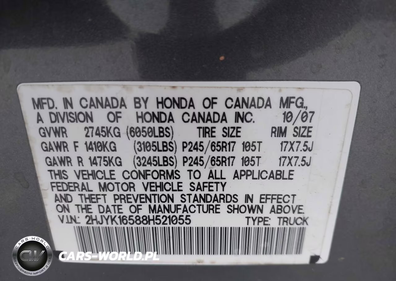 2008 Honda Ridgeline Rtl VIN:2HJYK16588H521055 - 9