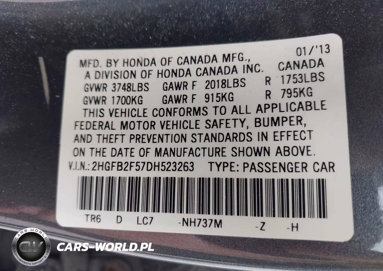 2013 Honda Civic Lx VIN:2HGFB2F57DH523263 - 9
