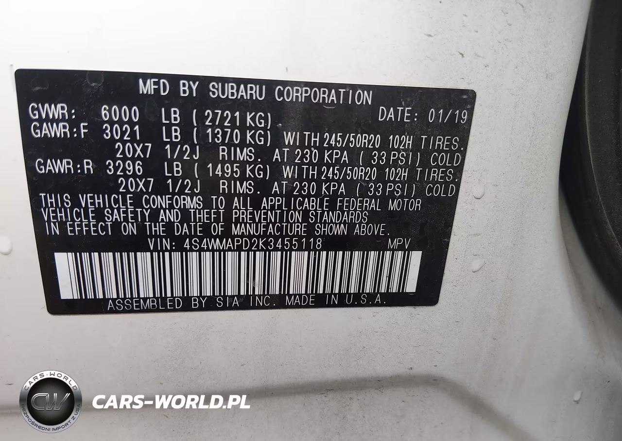2019 Subaru Ascent Limited VIN:4S4WMAPD2K3455118 - 9