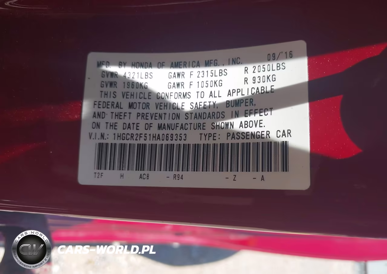 2017 Honda Accord Sport VIN:1HGCR2F51HA069353 - 9