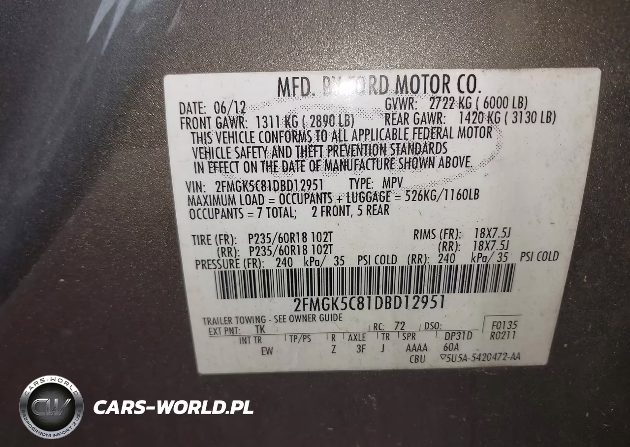 2013 Ford Flex Sel VIN:2FMGK5C81DBD12951 - 9