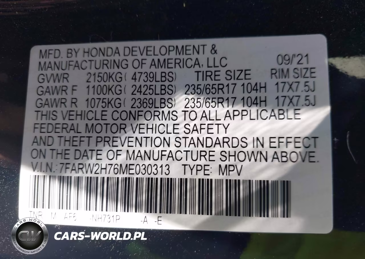 2021 Honda Cr-V Awd Special Edition VIN:7FARW2H76ME030313 - 9