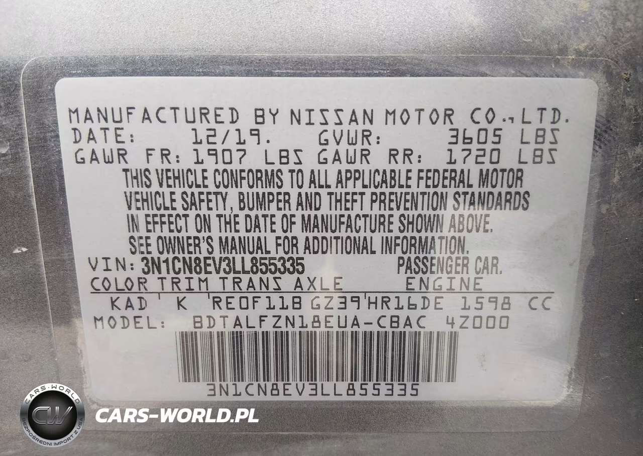 2020 Nissan Versa Sv Xtronic Cvt VIN:3N1CN8EV3LL855335 - 9