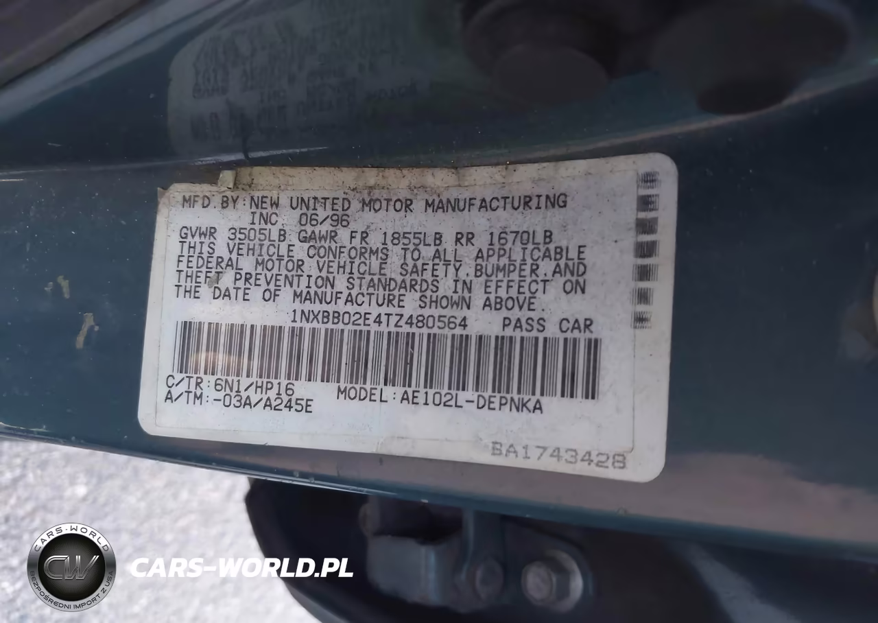 1996 Toyota Corolla Dx VIN:1NXBB02E4TZ480564 - 9