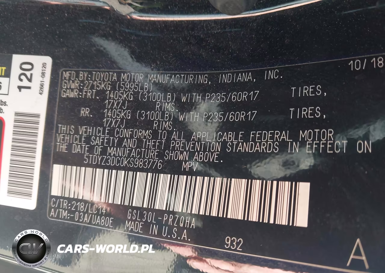 2019 Toyota Sienna Xle 8 Passenger VIN:5TDYZ3DC0KS983776 - 9