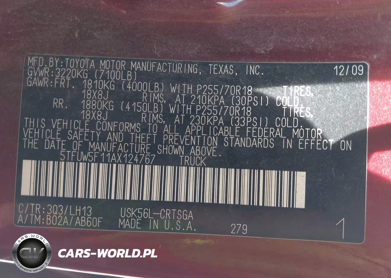 2010 Toyota Tundra Grade 5.7L V8 VIN:5TFUW5F11AX124767 - 9