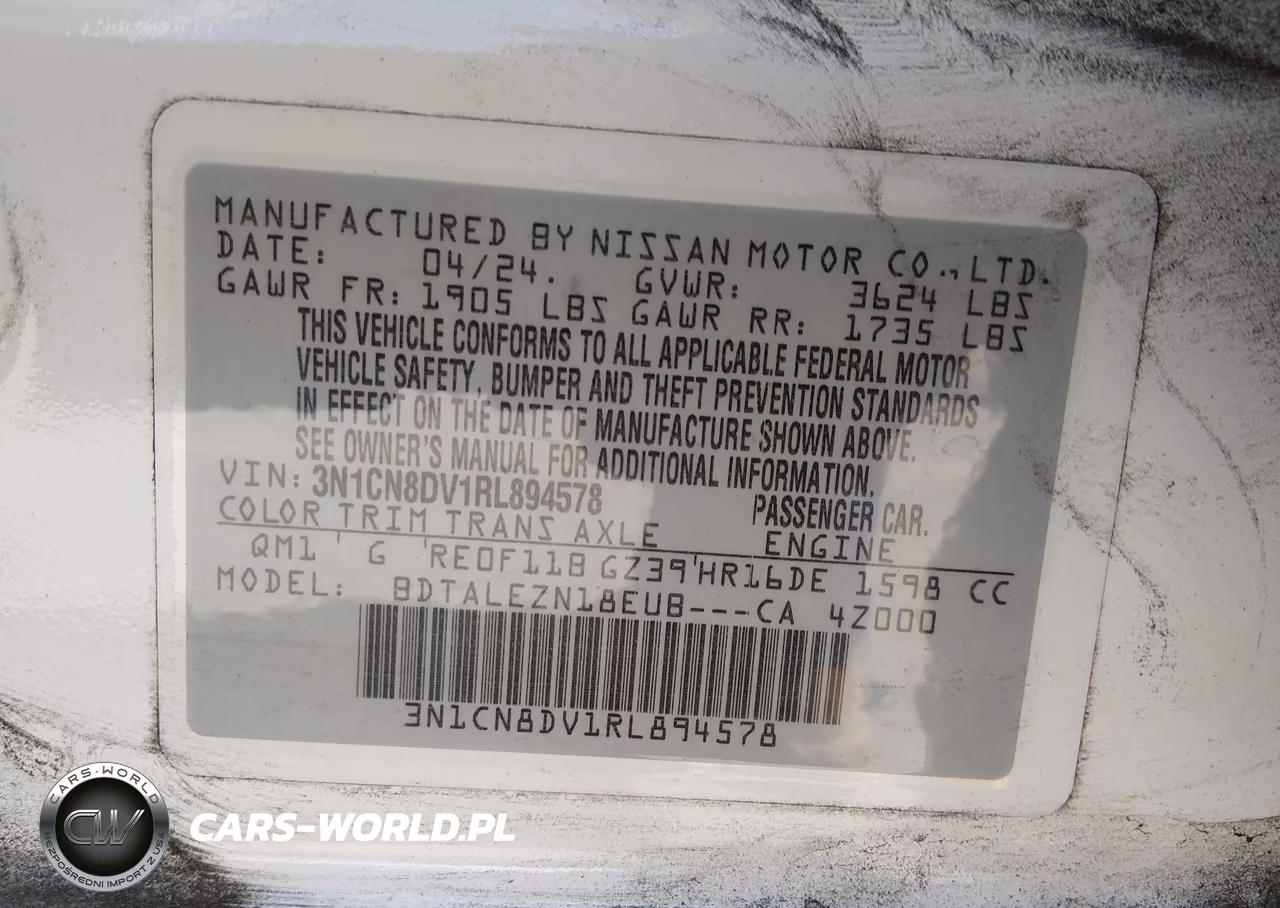 2024 Nissan Versa 1.6 S VIN:3N1CN8DV1RL894578 - 9