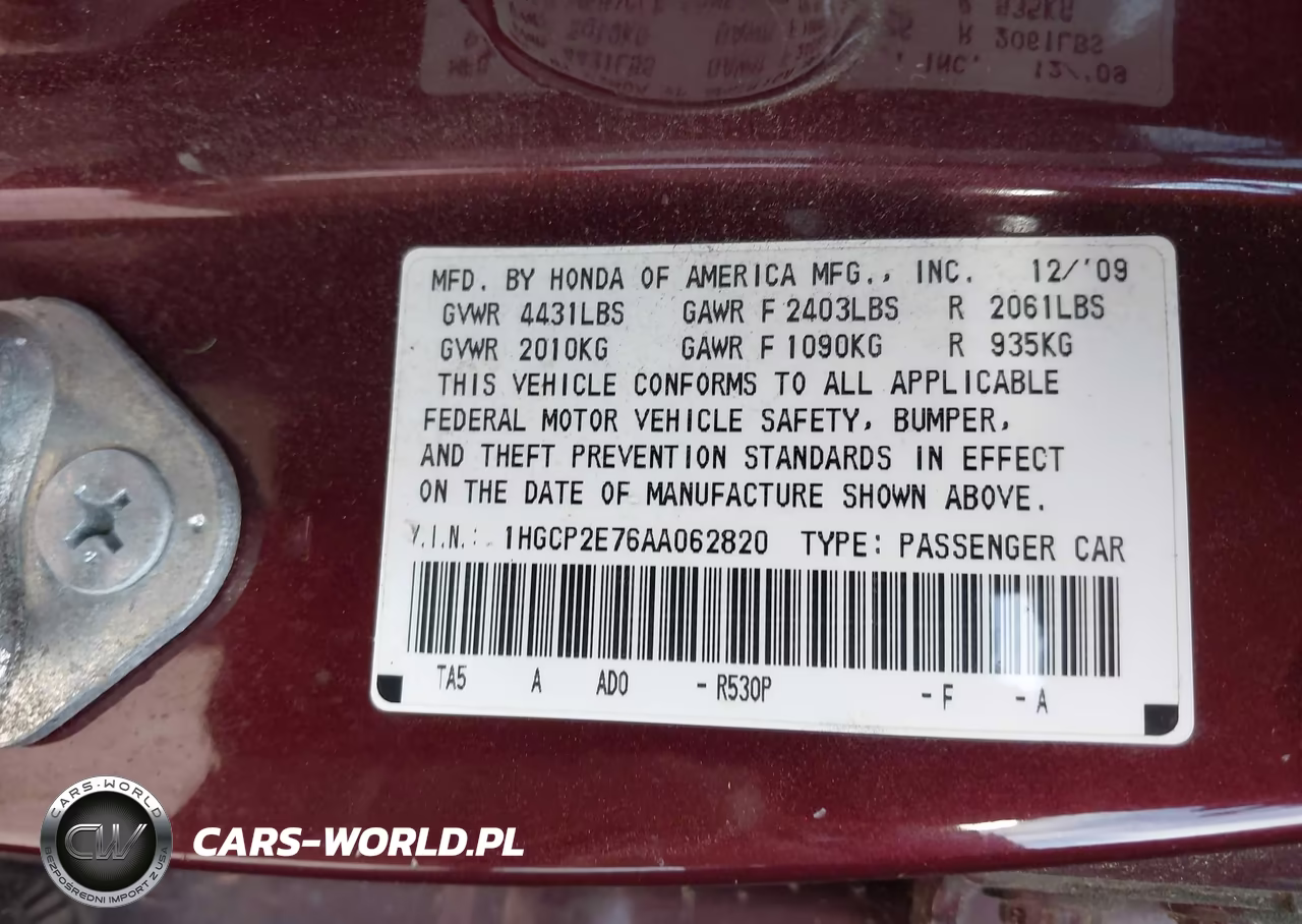 2010 Honda Accord 2.4 Ex VIN:1HGCP2E76AA062820 - 9