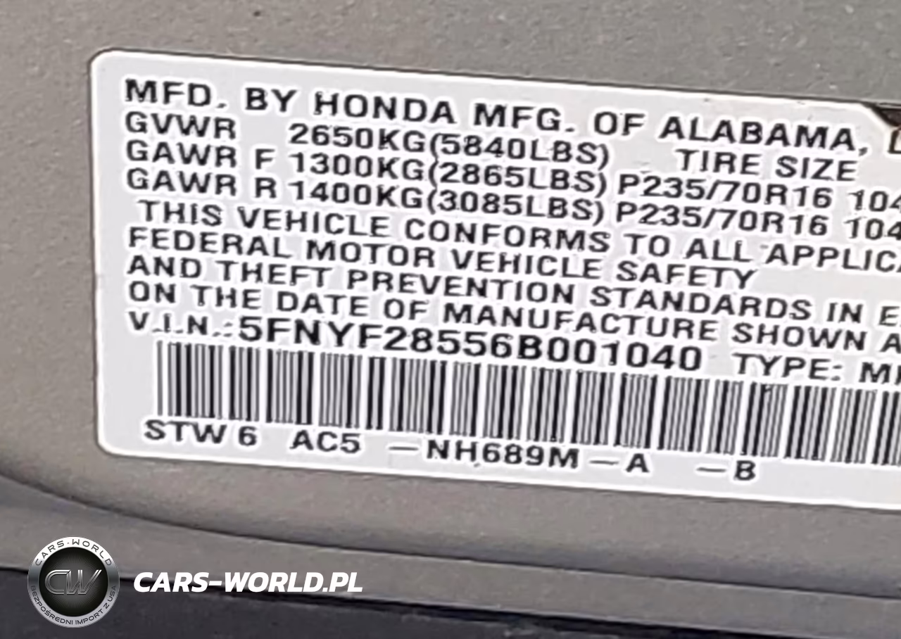 2006 Honda Pilot Ex-L VIN:5FNYF28556B001040 - 9