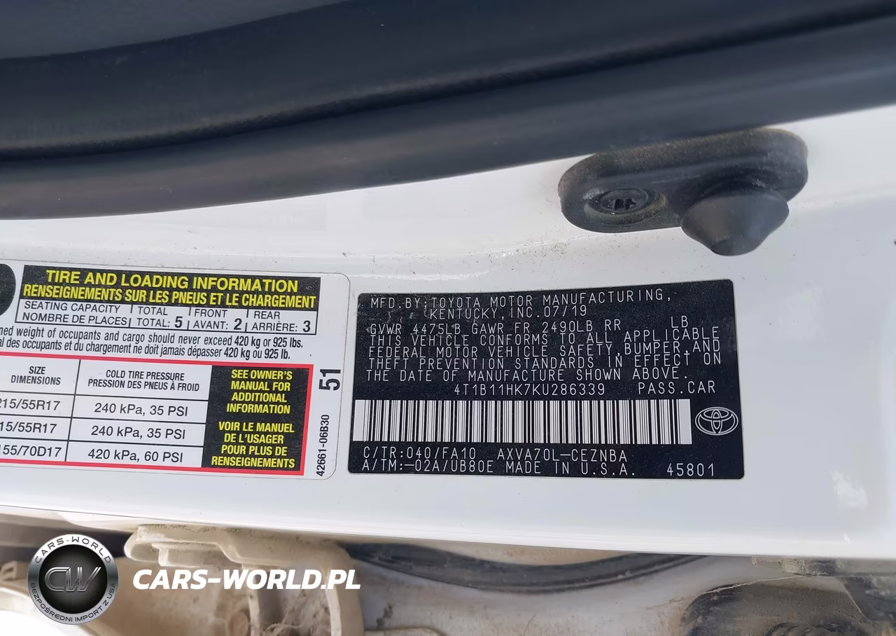 2019 Toyota Camry Le VIN:4T1B11HK7KU286339 - 9