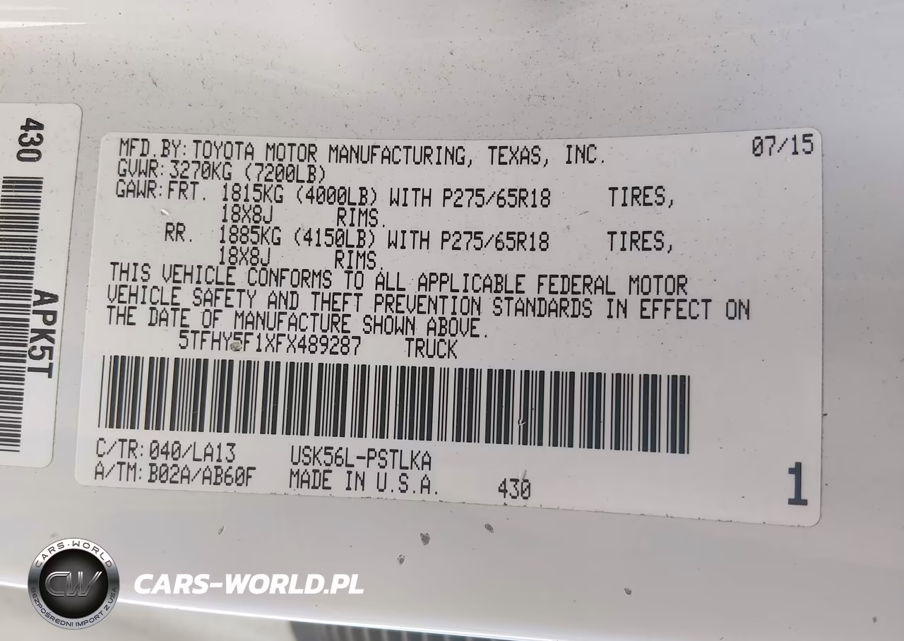 2015 Toyota Tundra Limited 5.7L V8 VIN:5TFHY5F1XFX489287 - 9