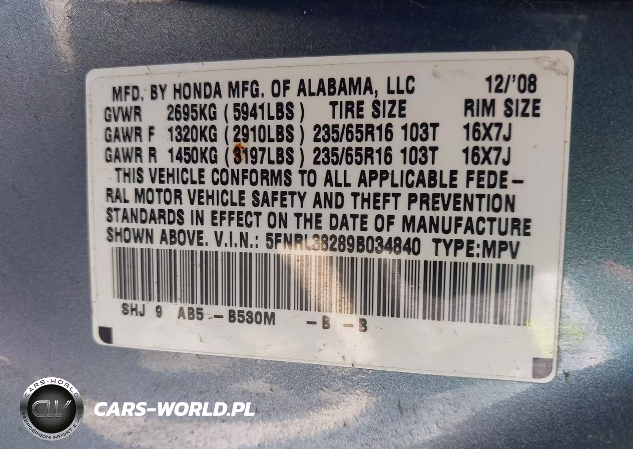 2009 Honda Odyssey Lx VIN:5FNRL38289B034840 - 9