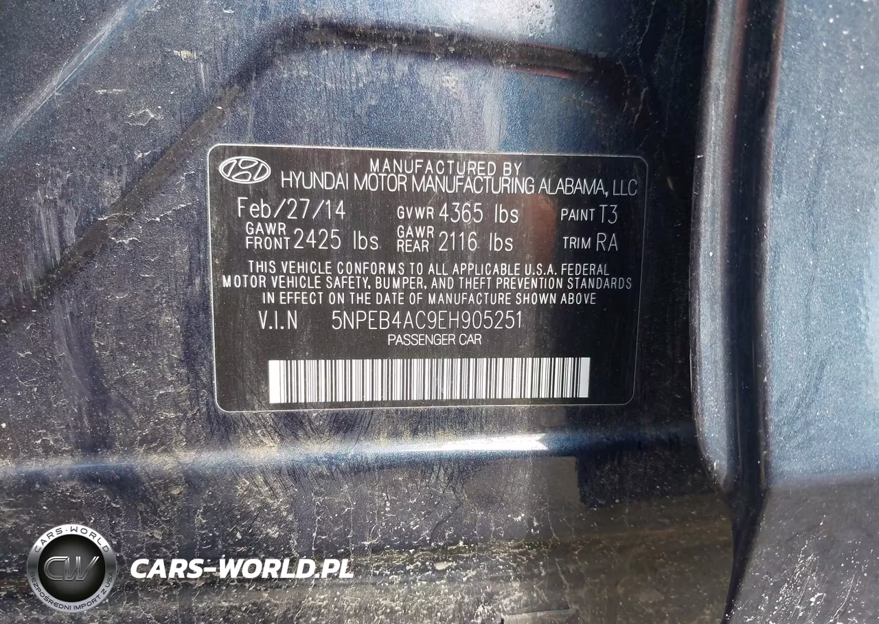 2014 Hyundai Sonata Gls VIN:5NPEB4AC9EH905251 - 9