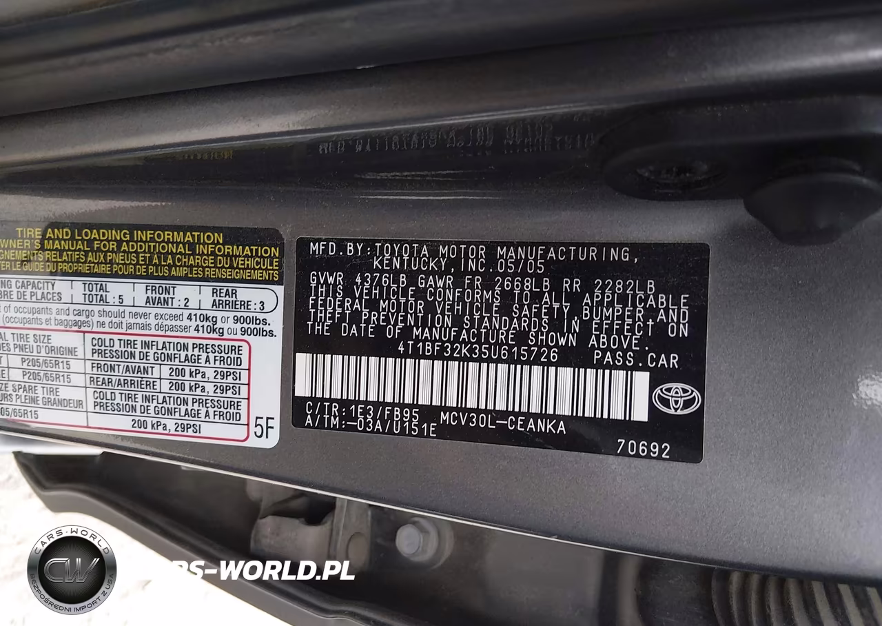 2005 Toyota Camry Le V6 VIN:4T1BF32K35U615726 - 9
