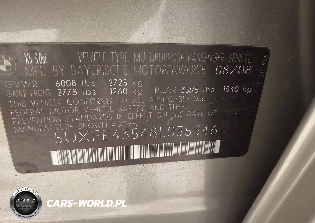 2008 BMW X5 3.0Si VIN:5UXFE43548L035546 - 9