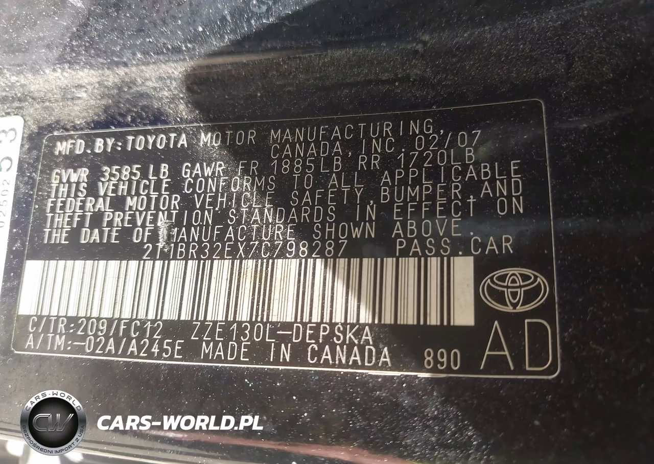 2007 Toyota Corolla S VIN:2T1BR32EX7C798287 - 9