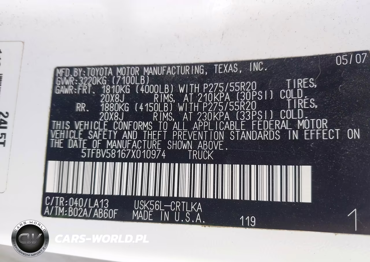 2007 Toyota Tundra Limited 5.7L V8 VIN:5TFBV58167X010974 - 12