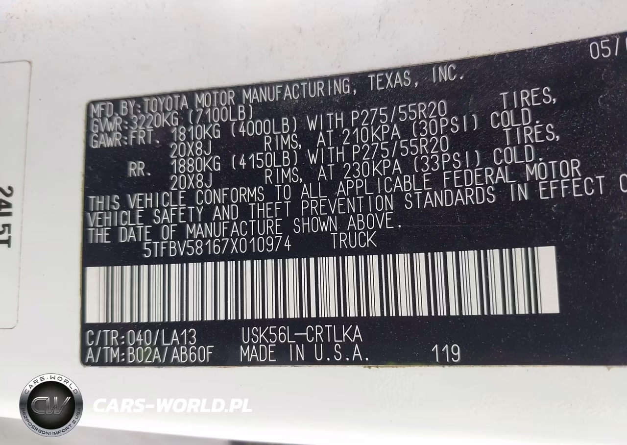 2007 Toyota Tundra Limited 5.7L V8 VIN:5TFBV58167X010974 - 9