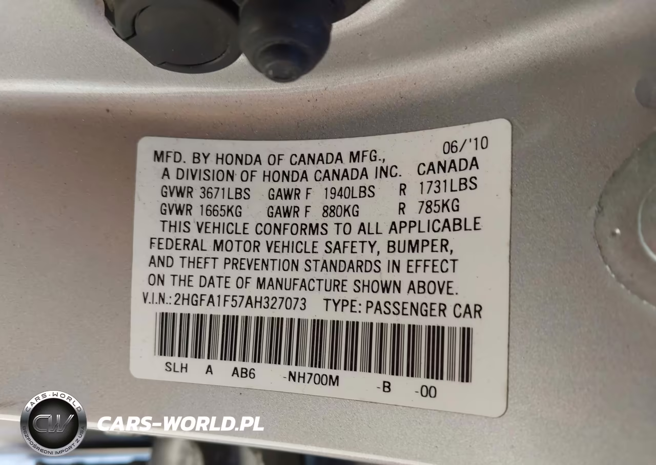 2010 Honda Civic Lx VIN:2HGFA1F57AH327073 - 9