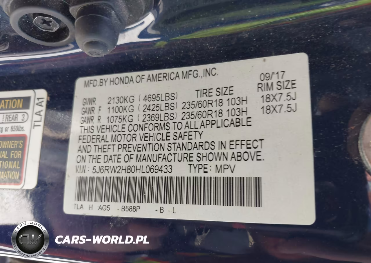 2017 Honda Cr-V Ex-L-Ex-L Navi VIN:5J6RW2H80HL069433 - 9