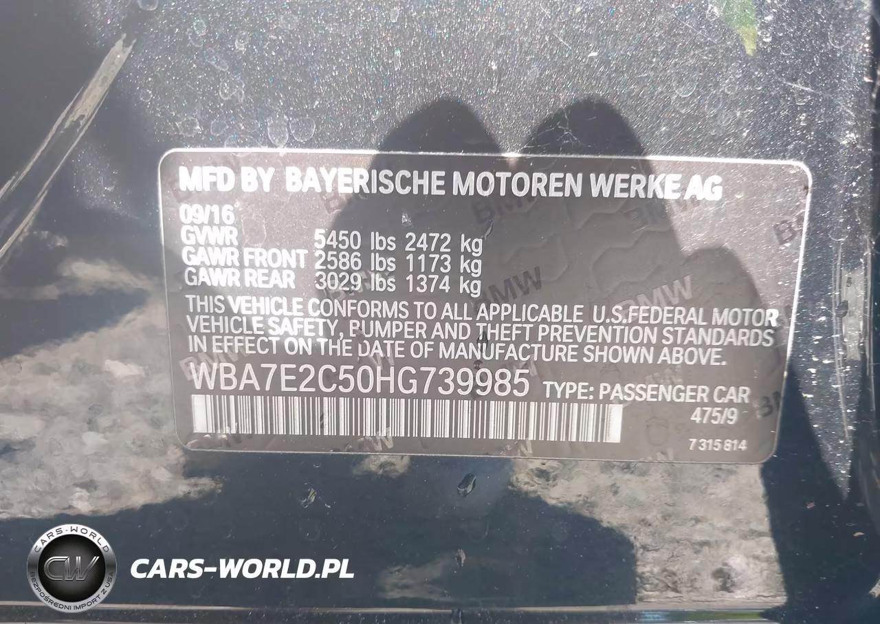 2017 BMW 740I VIN:WBA7E2C50HG739985 - 9