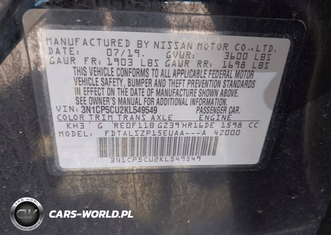 2019 Nissan Kicks Sv VIN:3N1CP5CU2KL549549 - 9