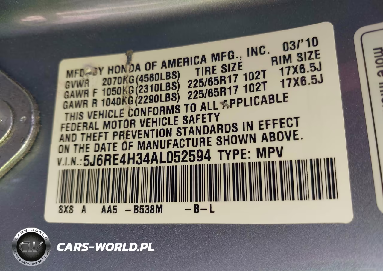 2010 Honda Cr-V Lx VIN:5J6RE4H34AL052594 - 9
