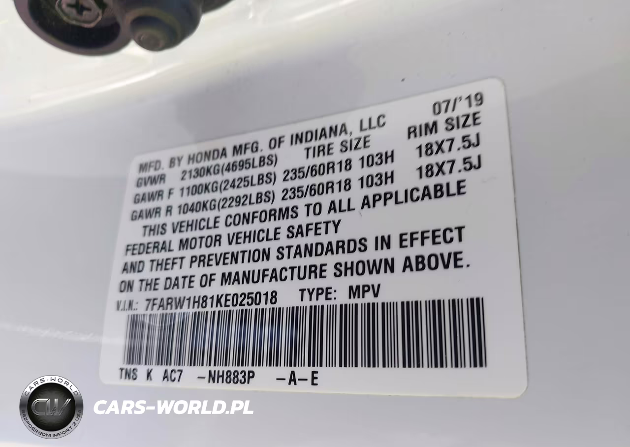 2019 Honda Cr-V Exl VIN:7FARW1H81KE025018 - 9