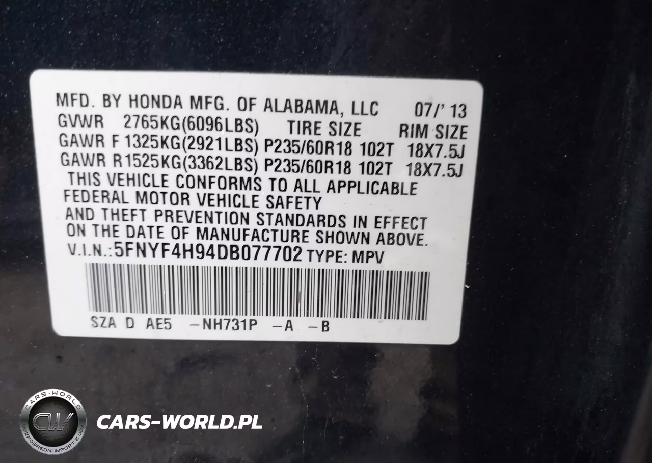 2013 Honda Pilot Touring VIN:5FNYF4H94DB077702 - 9