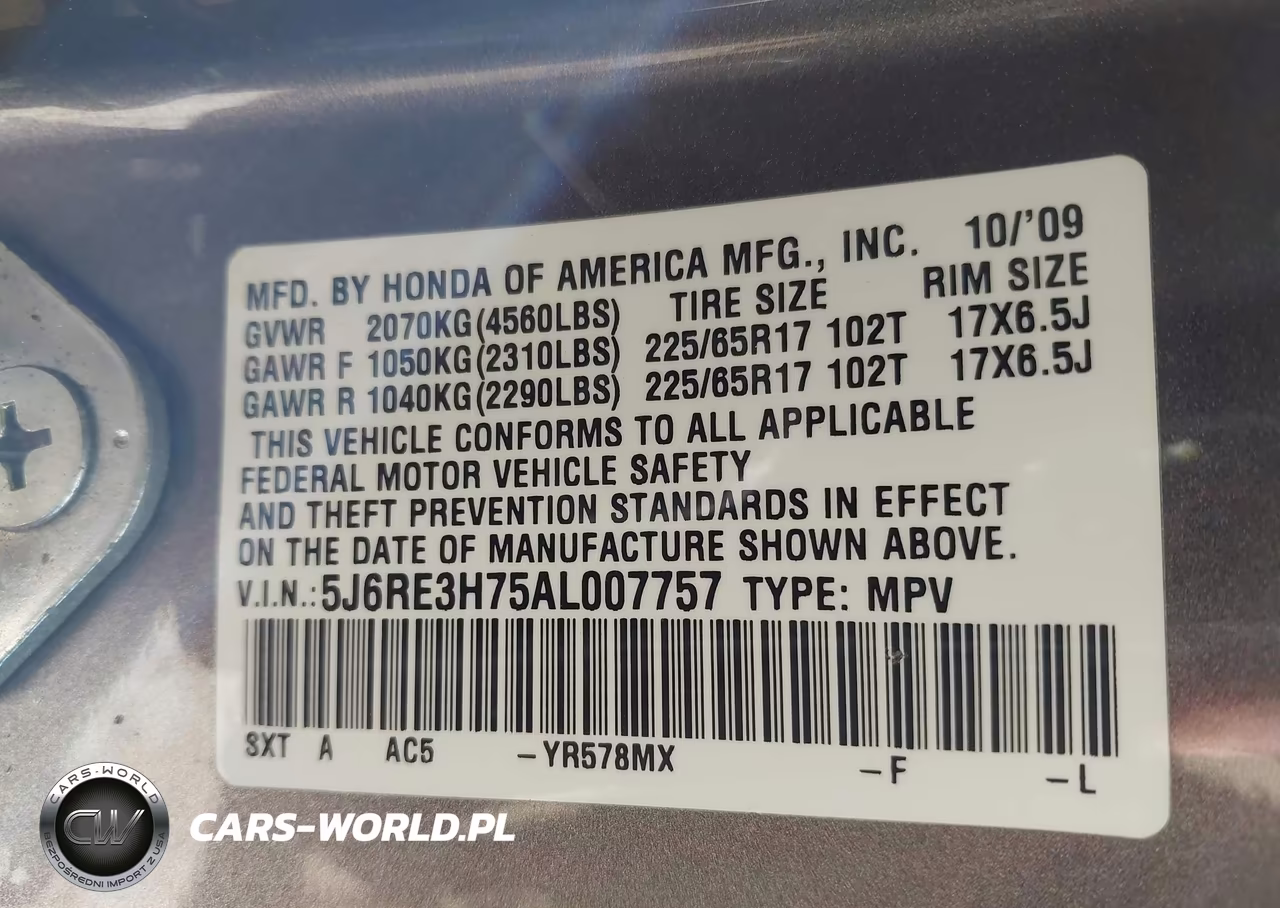 2010 Honda Cr-V Ex-L VIN:5J6RE3H75AL007757 - 9