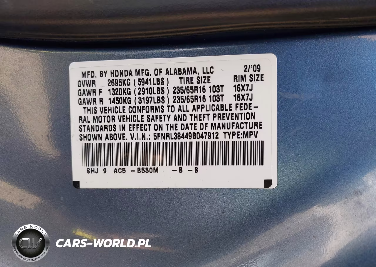 2009 Honda Odyssey Ex VIN:5FNRL38449B047912 - 9