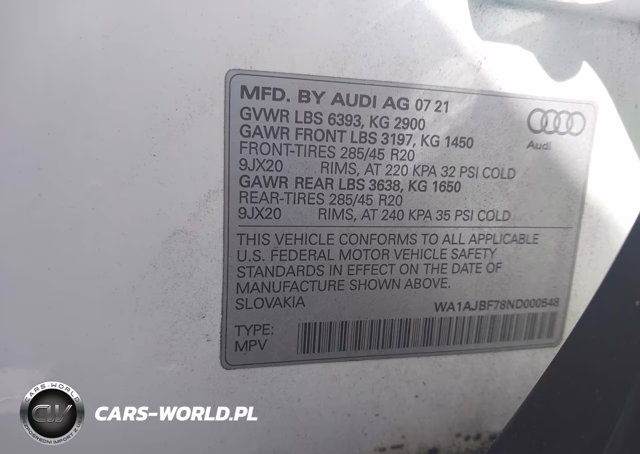 2022 Audi Q7 Premium 45 Tfsi Quattro Tiptronic VIN:WA1AJBF78ND000548 - 9