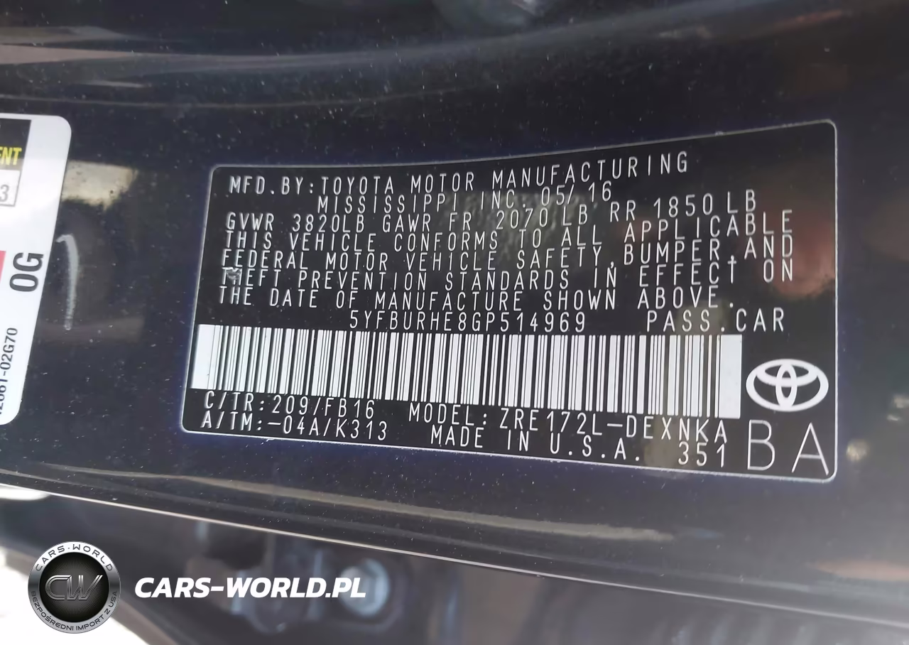 2016 Toyota Corolla Le VIN:5YFBURHE8GP514969 - 9