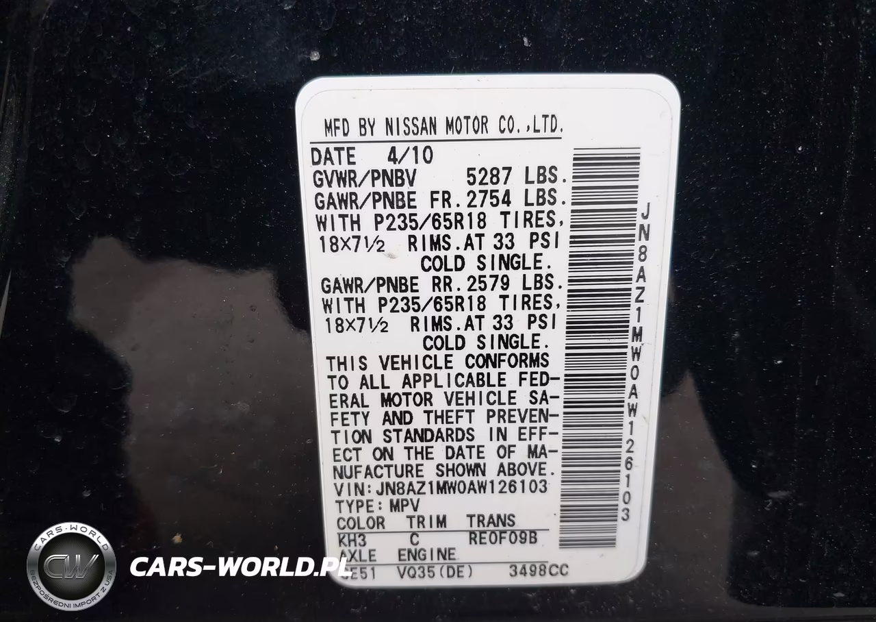 2010 Nissan Murano S VIN:JN8AZ1MW0AW126103 - 9