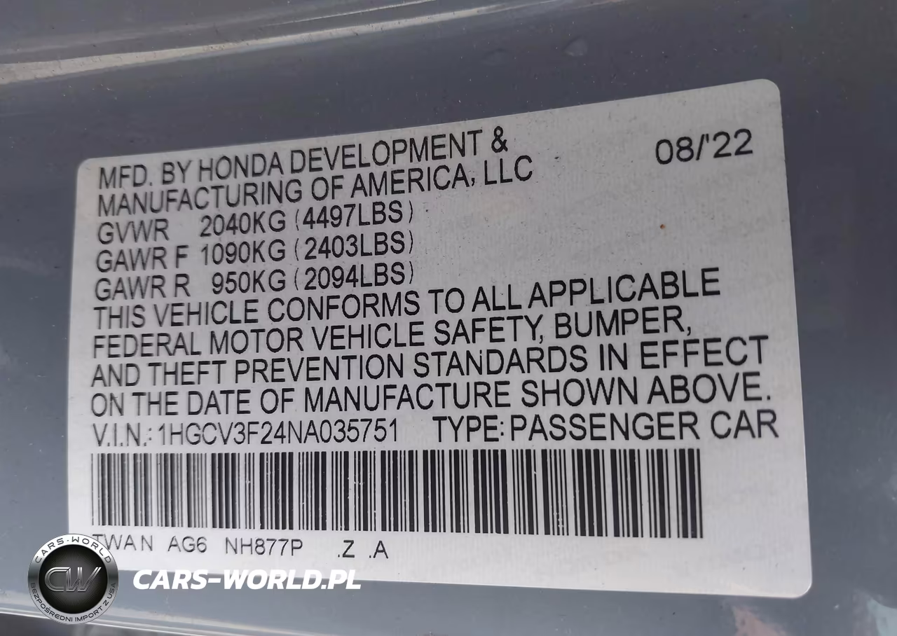 2022 Honda Accord Hybrid Sport VIN:1HGCV3F24NA035751 - 9