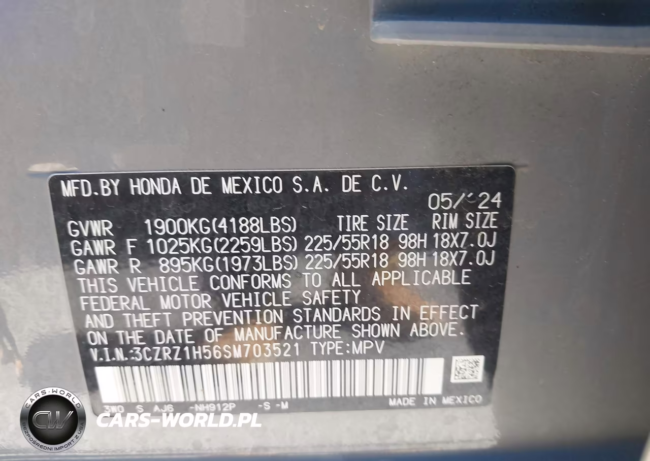 2025 Honda Hr-V 2Wd Sport VIN:3CZRZ1H56SM703521 - 9