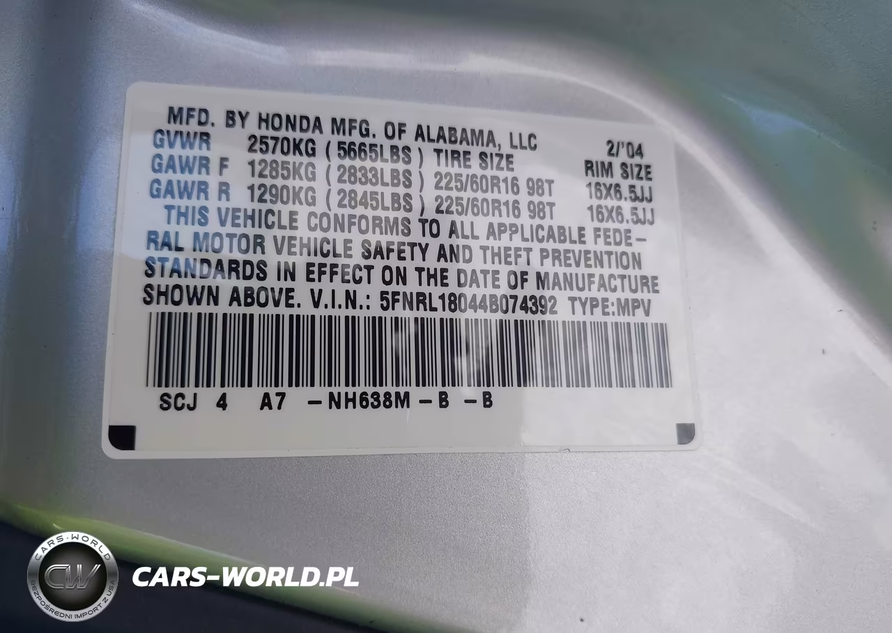 2004 Honda Odyssey Ex-L VIN:5FNRL18044B074392 - 9